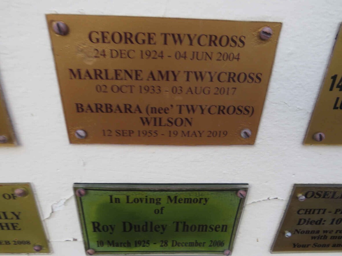 TWYCROSS George 1924-2004 &amp; Marlene Amy 1933-2017 :: WILSON Barbara nee TWYCROSS 1955-2019