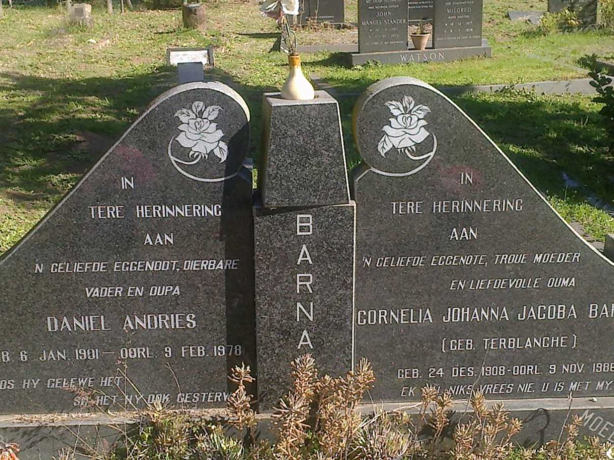 BARNARD Daniel Andries 1901-1978 &amp; Cornelia Johanna Jacoba TERBLANCHE 1908-1986