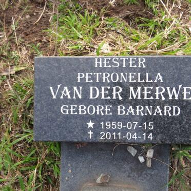 MERWE Hester Petronella, van der nee BARNARD 1959-2011