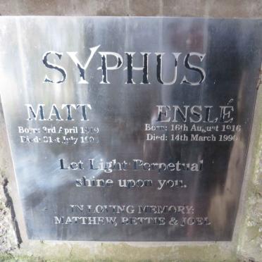 SYPHUS Matt 1919-1906 &amp; Enslie 1916-1990