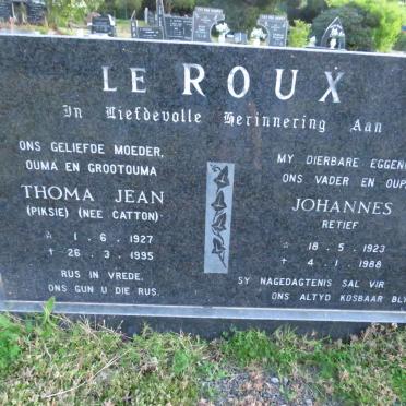 ROUX Johannes Retief, le 1923-1988 &amp; Thoma Jean CATTON 1927-1995