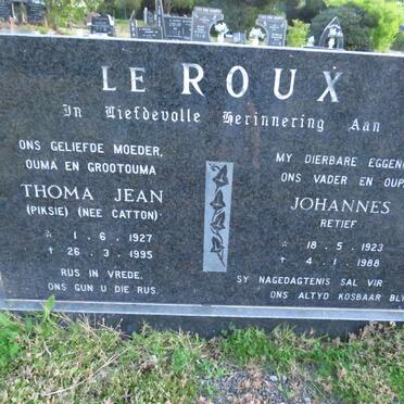 ROUX Johannes Retief, le 1923-1988 &amp; Thoma Jean CATTON 1927-1995