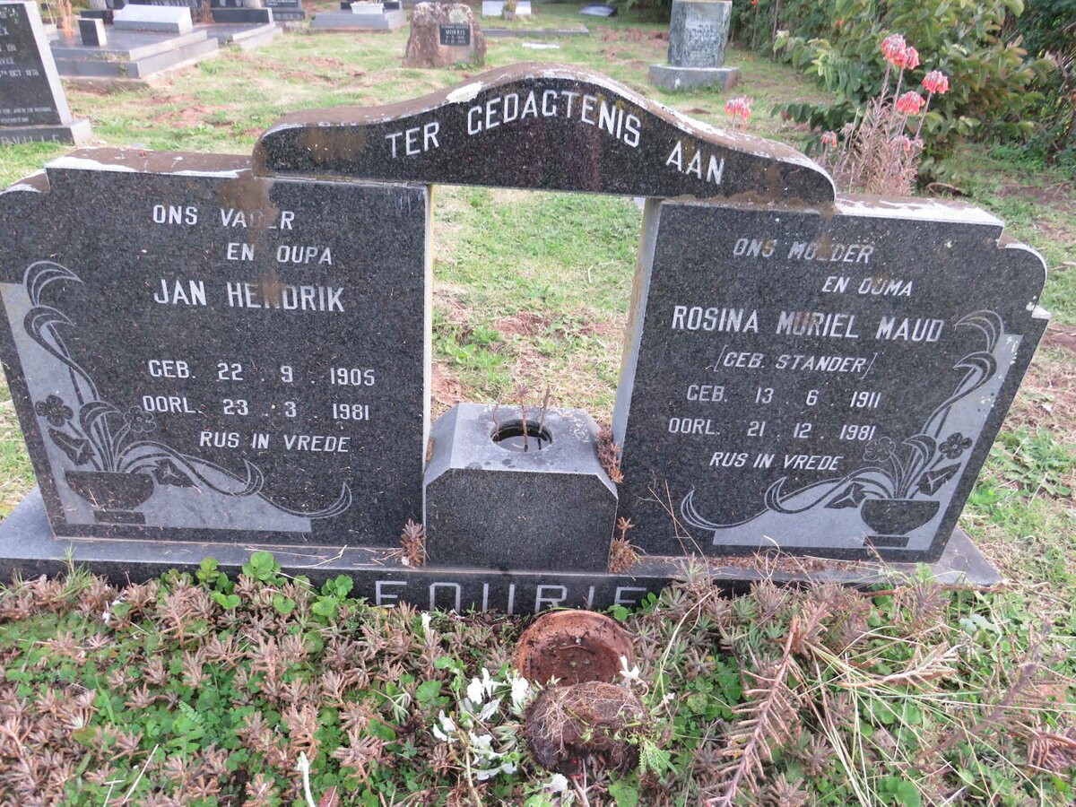 FOURIE Jan Hendrik 1905-1981 &amp; Rosina Muriel Maud STANDER 1911-1981