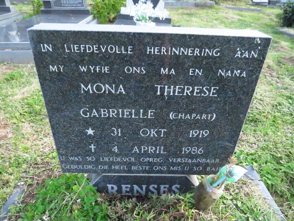 RENSES Mona Therese Gabrielle nee CHAPART 1919-1986