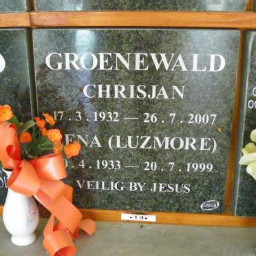 GROENEWALD Chrisjan 1932-2007 &amp; Lena LUZMORE 1933-1999