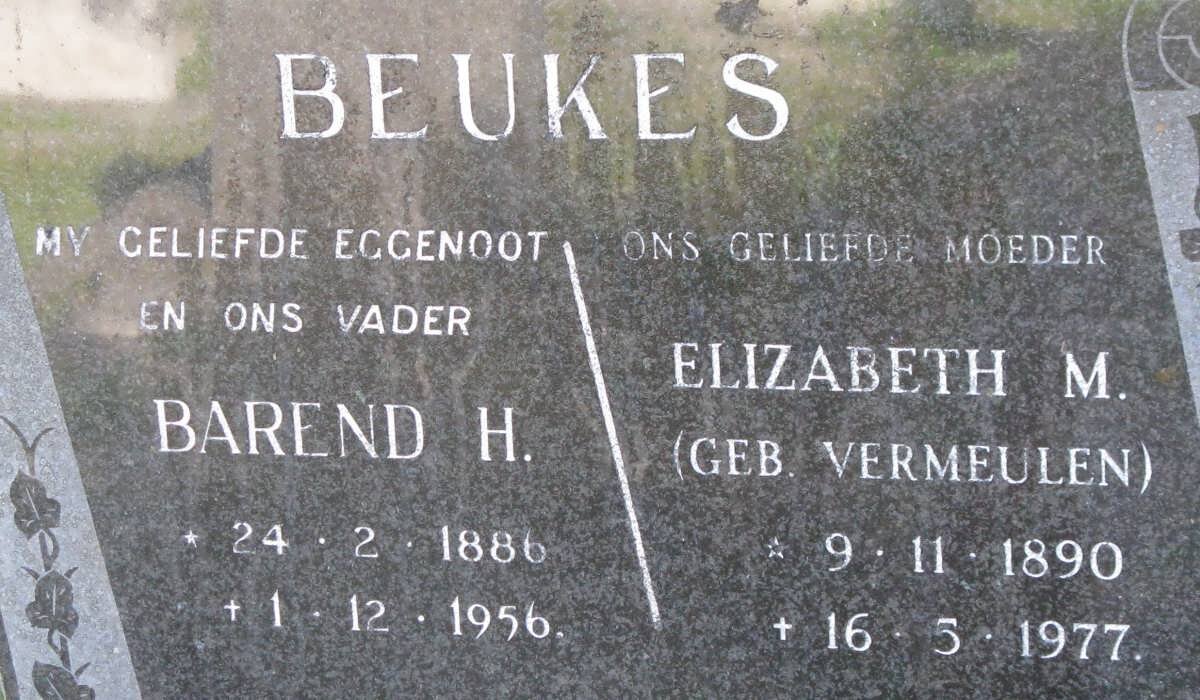 BEUKES Barend H. 1886-1956 &amp; Elizabeth M. VERMEULEN 1890-1977