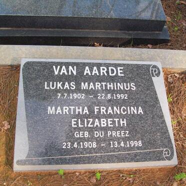 AARDE Lukas Marthinus, van 1902-1992 &amp; Martha Francina Elizabeth DU PREEZ 1908-1998