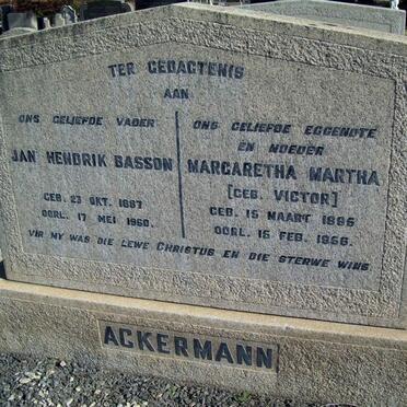 ACKERMANN Jan Hendrik Basson 1887-1960 &amp; Margaretha Martha VICTOR 1895-1956
