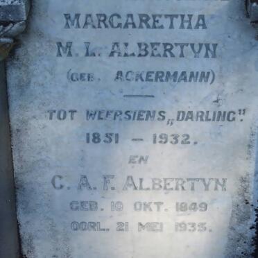 ALBERTYN C.A.F. 1849-1935 7 Margaretha M.L. ACKERMANN 1851-1932
