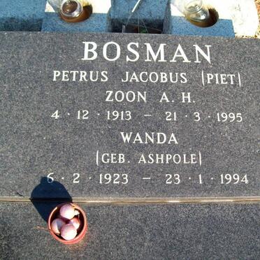 BOSMAN Petrus Jacobus 1913-1995 &amp; Wanda ASHPOLE 1923-1994