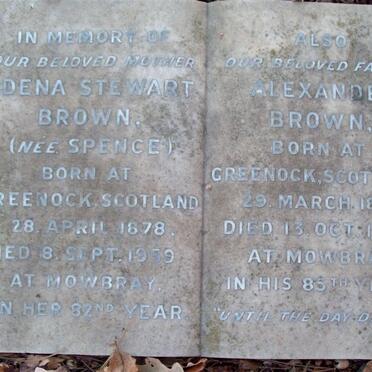 BROWN Alexander 1875-1959 &amp; Edena Stewart SPENCE 1878-1959