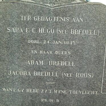 BREDELL Adam &amp; Jacoba ROOS :: HUGO Sara E.C. nee BREDELL