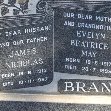 BRAND James Nicholas 1913-1967 &amp; Evelyn Beatrice May 1917-1995