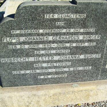 BURGER Floris Johannes Gerhardus 1896-1951 &amp; Huibrecht Hester Johanna PRETORIUS 1900-1984