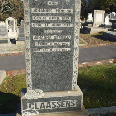 CLAASSENS Johannes Hendrik 1857-1932 &amp; Johanna Cornelia 1861-1937