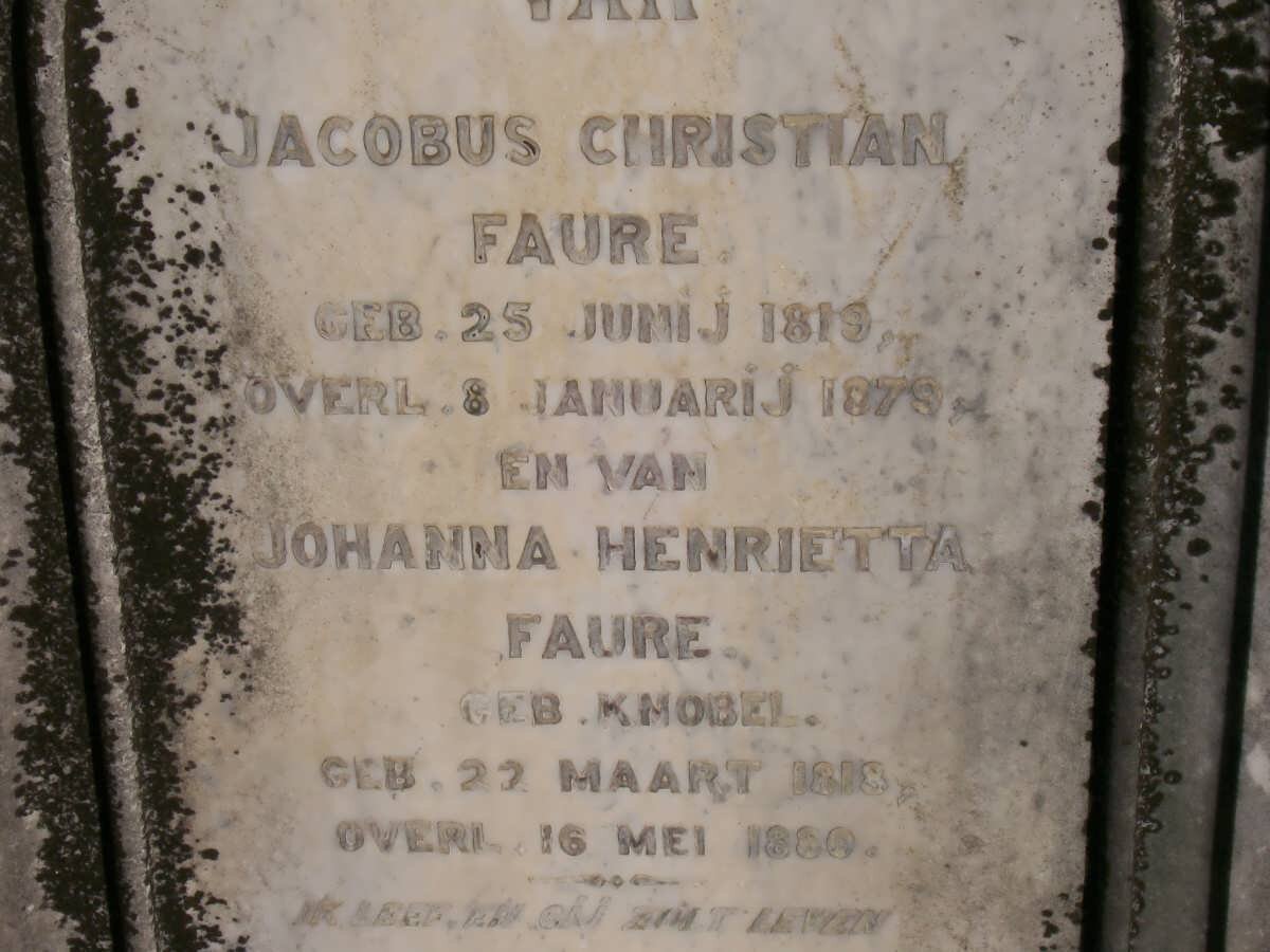 FAURE Jacobus Christian 1819-1879 &amp; Johanna Henrietta KNOBEL 1818-1880