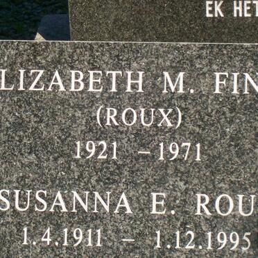 FINCK Elizabeth M. nee ROUX 1921-1971 :: ROUX Susanna E. 1911-1995