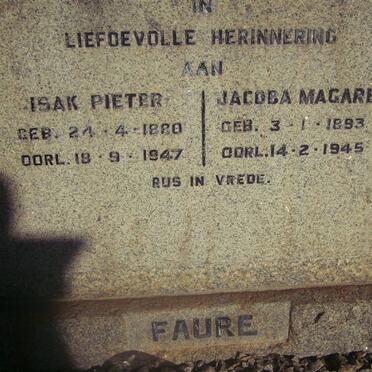FAURE Isak Pieter 1880-1947 &amp; Jacoba Magaretha 1893-1945
