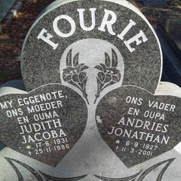FOURIE Andries Jonathan 1927-2001 &amp; Judith Jacoba 1931-1986