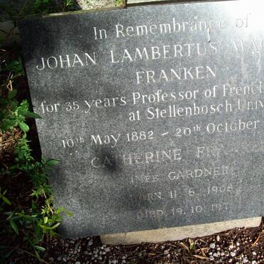 FRANKEN Johan Lambertus Machiel 1882-1959 &amp; Catherine GARDNER 1908-197?