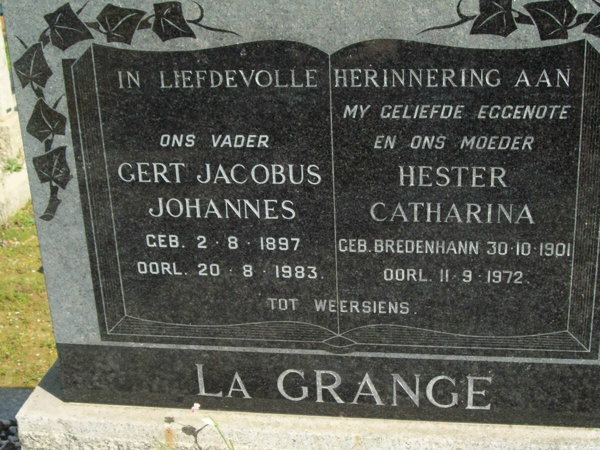GRANGE Gert Jacobus Johannes, la 1897-1983 &amp; Hester Catharina BREDENHANN 1901-1972
