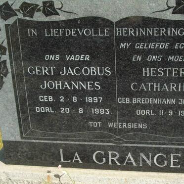 GRANGE Gert Jacobus Johannes, la 1897-1983 &amp; Hester Catharina BREDENHANN 1901-1972