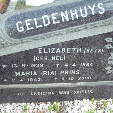 GELDENHUYS Elizabeth nee NEL 1939-1984 :: PRINS Maria 1943-2000