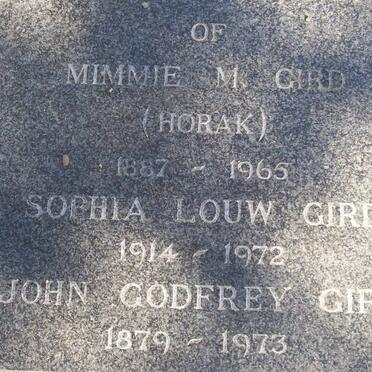 GIRD John Godfrey 1879-1973 &amp; Mimmie M. HORAK 1887-1965 :: GIRD Sophia Louw  1914-1972