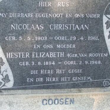 GOOSEN Nicolaas Christiaan &amp; Hester Elizabeth VAN ROOYEN 1894-1968