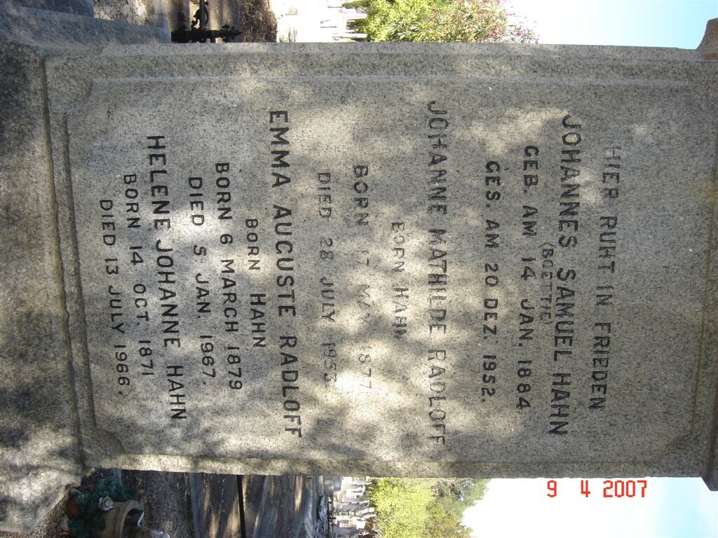 HAHN Johannes Samuel 1884-1952