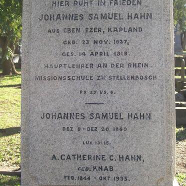 HAHN Johannes Samuel 1837-1919 :: HAHN Johenns Samuel 1869-1869 :: HAHN A. Catherine C. nee KNAB 1844-1935