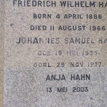 HAHN Friedrich Wilhelm 1886-1966 :: HAHN Johannes Samuel 1935-1977 :: HAHN Anja -2003