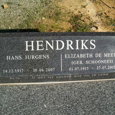 HENDRIKS Hans Jurgens 1917-2007 &amp; Elizabeth de Meede SCHOONEES 1915-2002