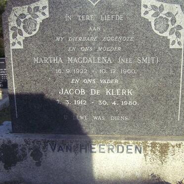 HEERDEN Jacob de Klerk , van 1912-1980 &amp; Martha Magdalena SMIT 1922-1960