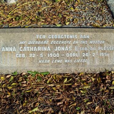 JONAS Anna Catharina nee DU PLESSIS 1900-1951