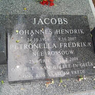 JACOBS Johannes Hendrik 1926-2007 &amp; Petronella Frederika ROSSOUW 1931-2008