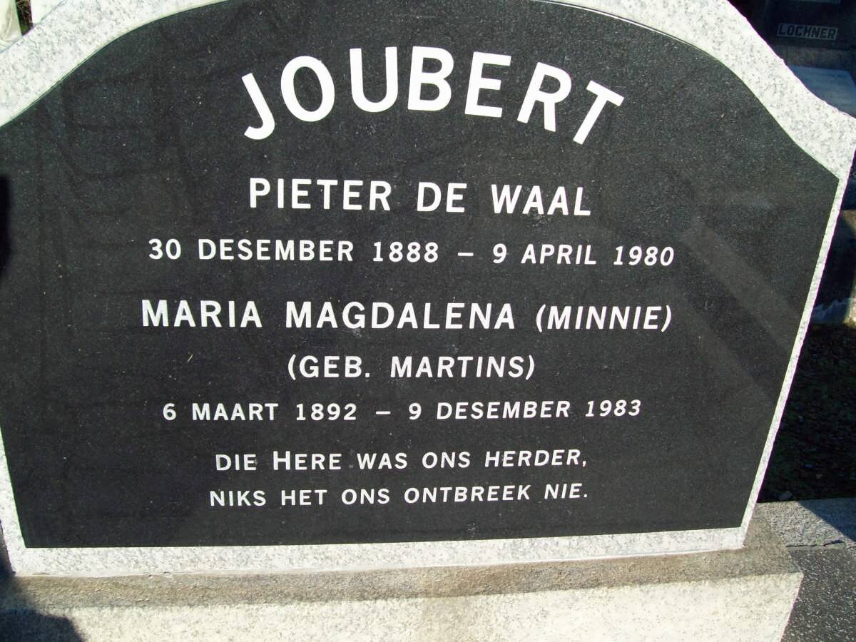 JOUBERT Pieter de Waal 1888-1980 &amp; Maria Magdalena MARTINS 1892-1983