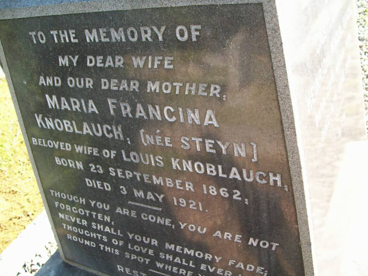 KNOBLAUCH Maria Francina nee STEYN 1862-1921
