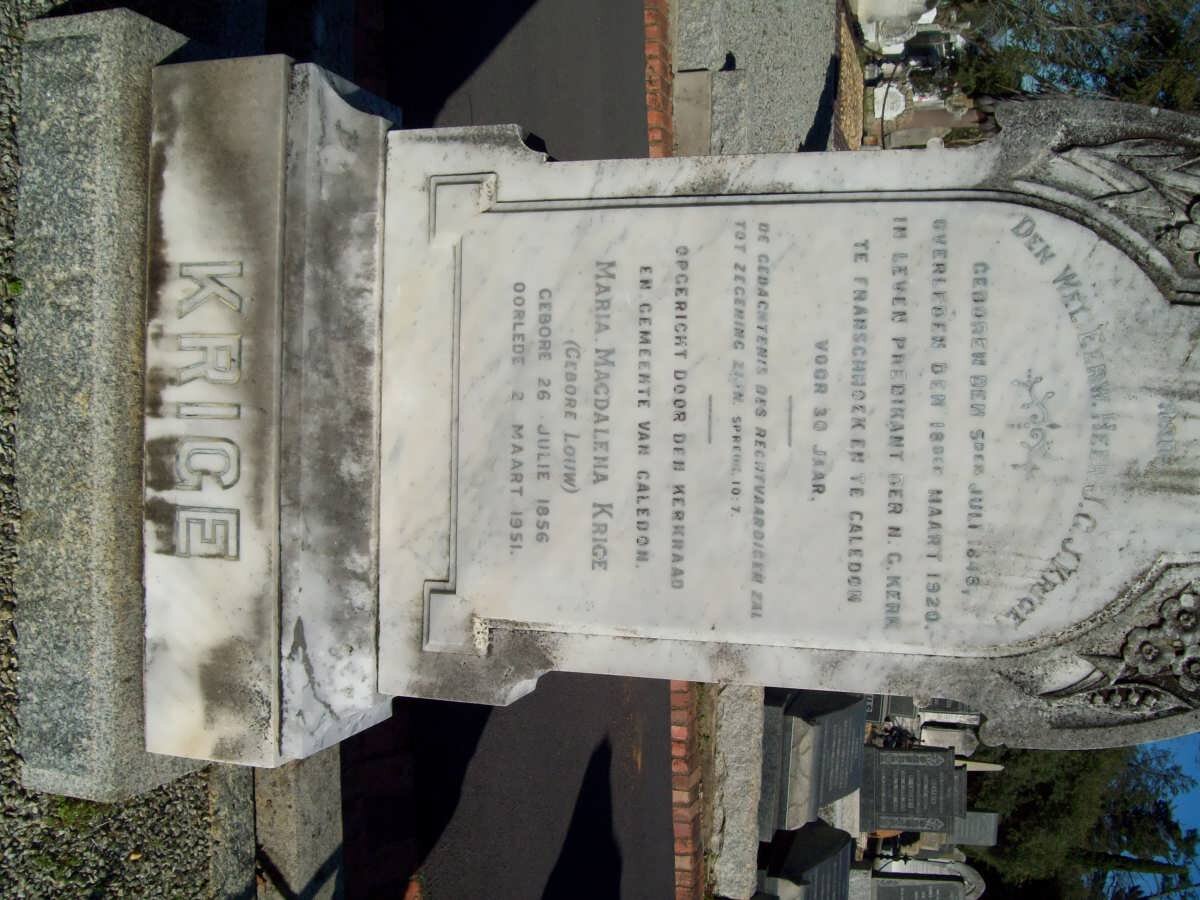 KRIGE J.G. 1848-1920 &amp; Maria Magdalena LOUW 1856-1951