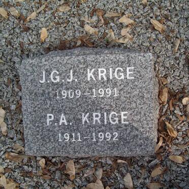 KRIGE J.G.J 1909-1991 &amp; P.A. 1911-1992
