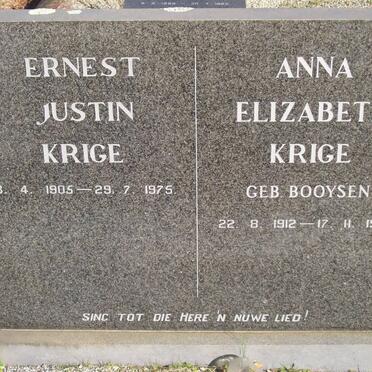 KRIGE Ernest Justin 1905-1975 &amp; Anna Elizabeth BOOYSEN 1912-1989