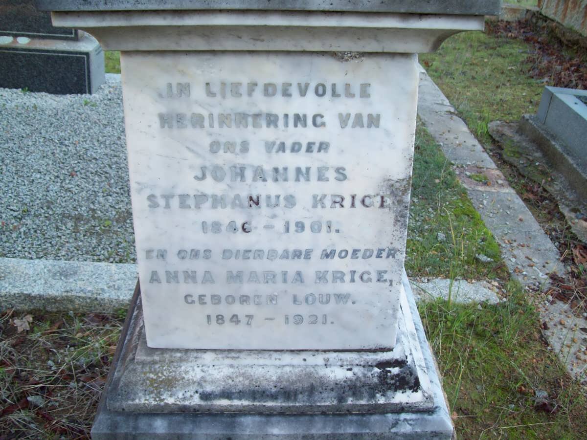 KRIGE Johannes Stephanus 1846-1901 &amp; Anna Maria LOUW 1847-1921