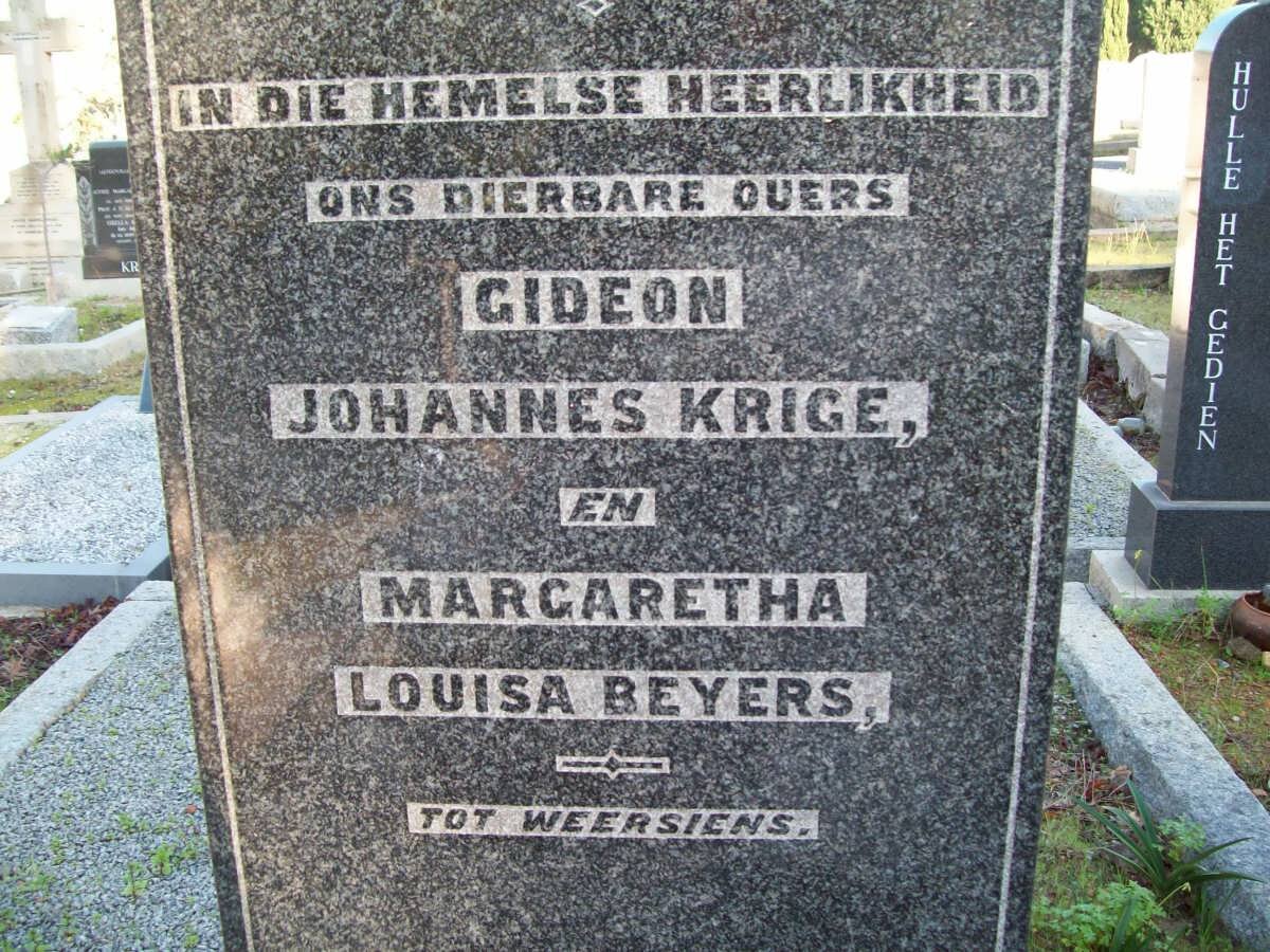 KRIGE Gideon Johannes &amp; Margaretha Louisa BEYERS