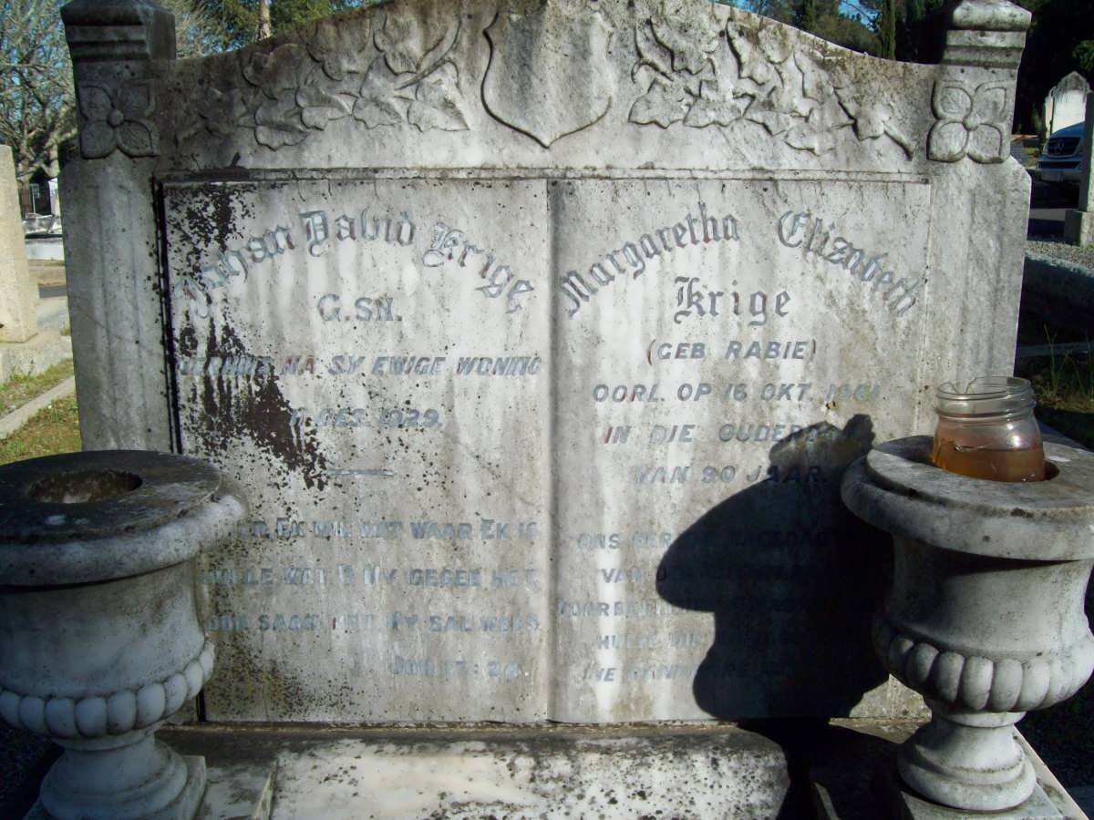 KRIGE Johan David -1929 &amp; Margaretha Elizabeth Rabie -1961
