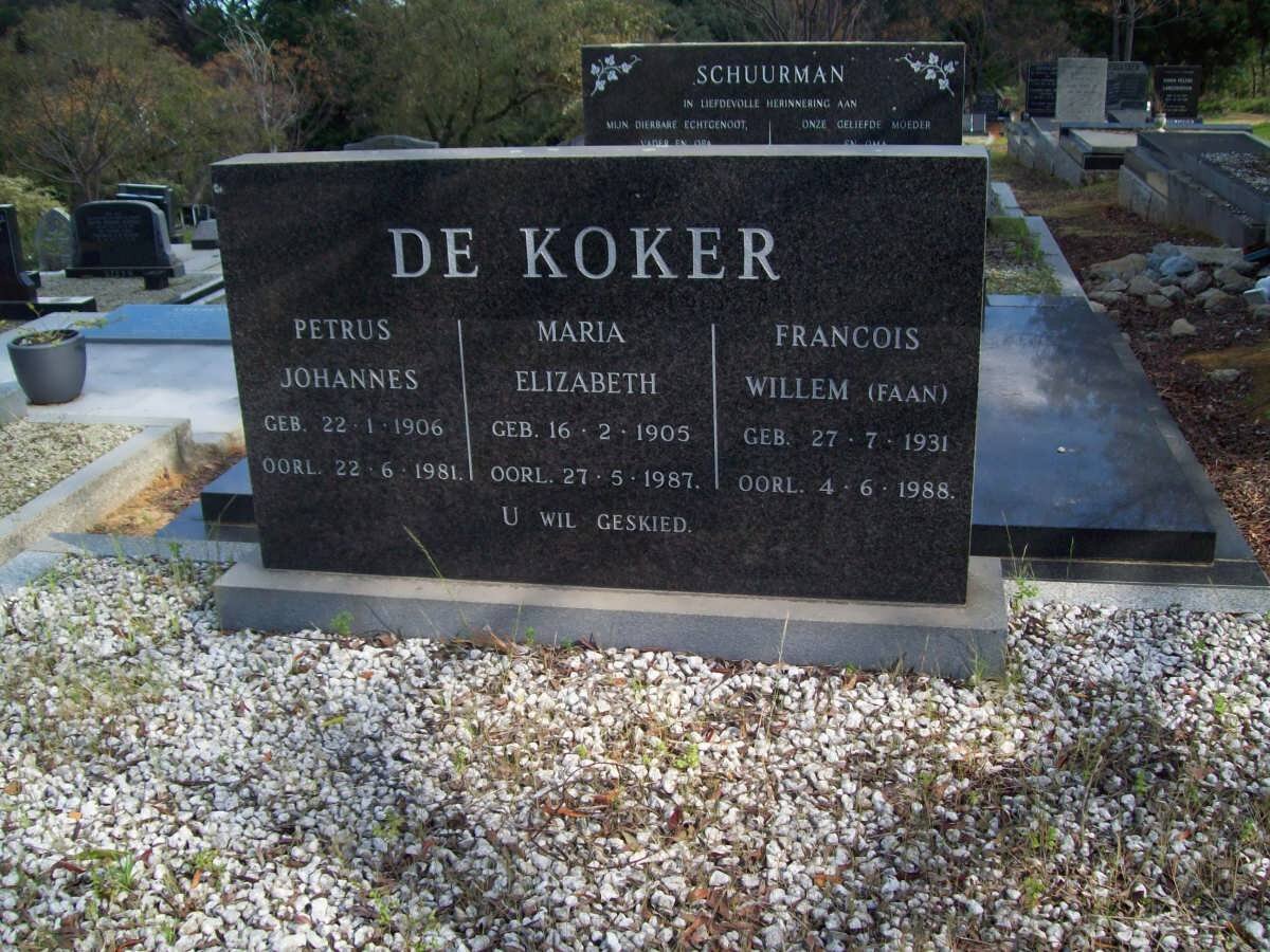 KOKER Petrus Johannes, de 1906-1981 &amp; Maria Elizabeth 1905-1987 :: DE KOKER Francois Willem 1931-1988