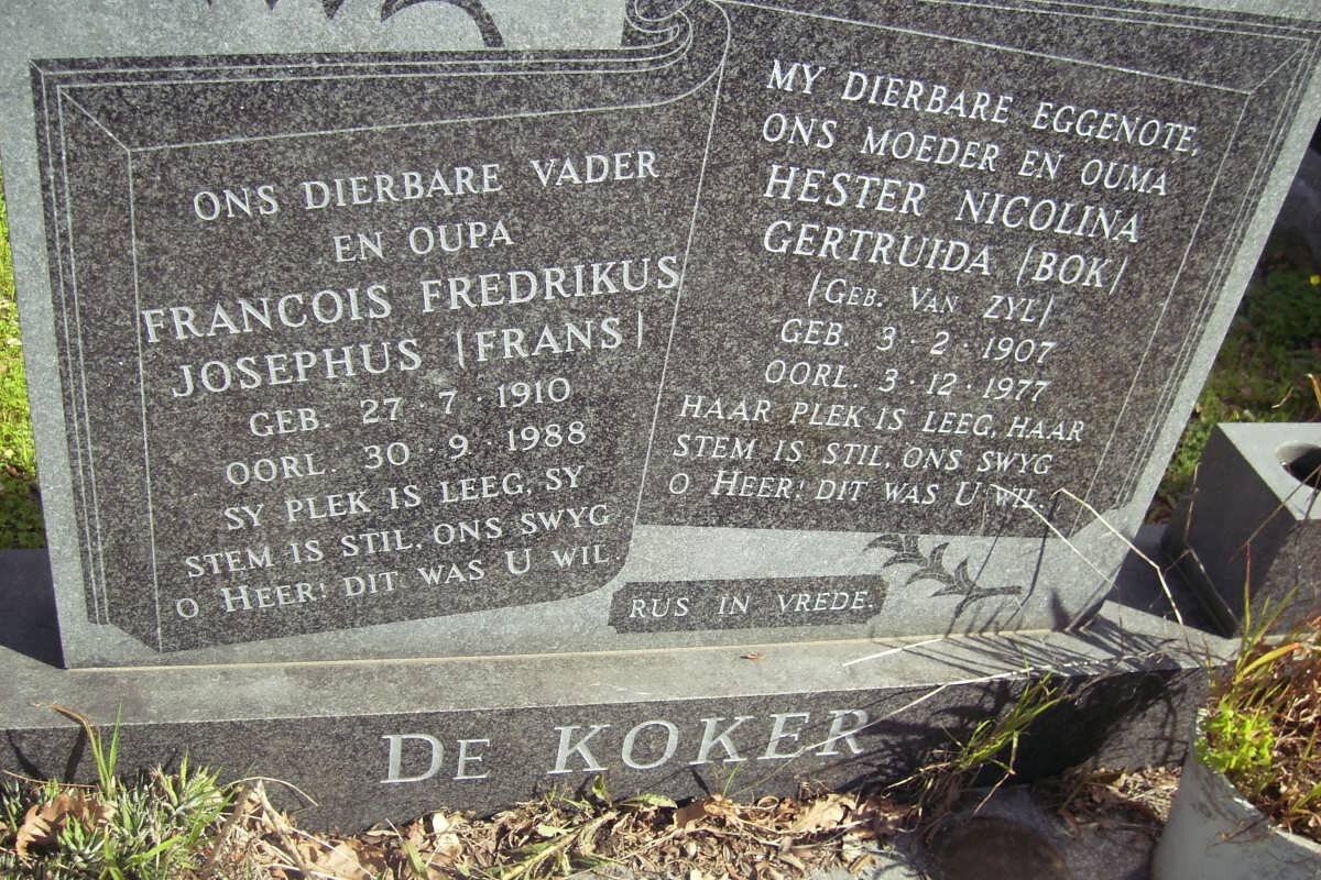 KOKER Francois Frederikus Josephus, de 1910-1988 &amp; Hester Nicolina Gertruida VAN ZYL 1907-1977