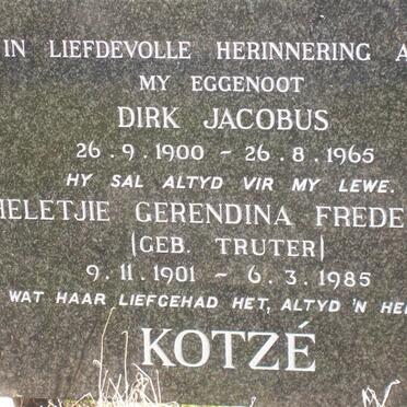 KOTZE Dirk Jacobus 1900-1965 &amp; Heletjie Gerendina Frederika TRUTER 1901-1985