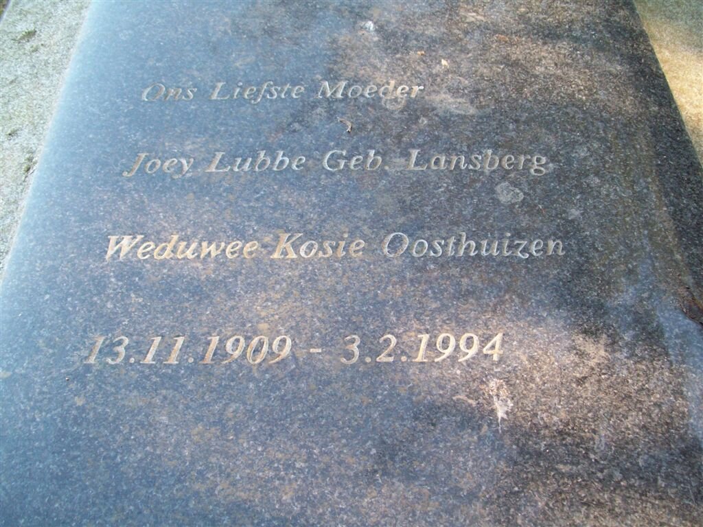 LUBBE Joey previously OOSTHUIZEN nee LANSBERG 1909-1994