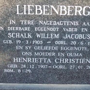 LIEBENBERG Schalk Willem Jacobus 1905-1968 &amp; Henrietta Christien 1907-2000