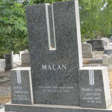 MALAN Daniel Francois 1874-1959 &amp; Maria Ann LOUW 1905-1973